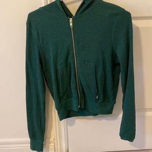 aritzia TNA green waffle zip up